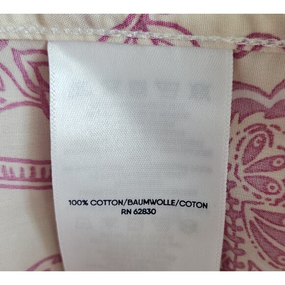 LANDS END Petite 16 16P Blouse Supima Cotton No Iron Paisley Cream Pink 46" Bust - Picture 7 of 7